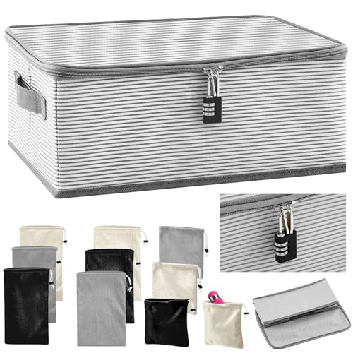 Briwooody Discreet Lockable Adult Toy Bag Storage Organizer with 9 Pcs Toy Storage Drawstring Organizer for Women and Men 3 Sizes, 15 x 10 x 6.3 Inches Lockable Box Travel Container