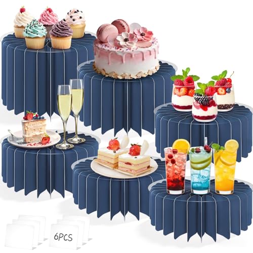 Youjoitim 6Pcs Buffet Risers, Food Risers for Table, Foldable Cake Display Stands, Tall Cardboard Cupcakes Stand for Show Catering Desserts Jewelry Wedding Birthday Party Decoration (Blue) by Youjoitim - Used condition - US$30.48