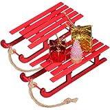 Garneck 2pcs Christmas Sleigh Decoration Red Miniature Wooden Sled Ornaments Christmas Tree Hanging Sleigh for Xmas Holiday Home Office Display