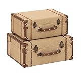 Deco 79 Wood Burlap Suitcase, 17 and 15-Inch, Set of 2