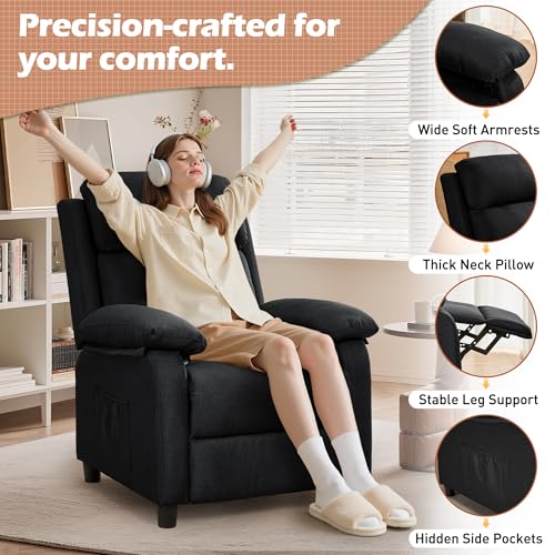 Image of Korser Recliner Chair, Living Room Chairs for Adults, Padded Deep Seat Reading Chair with Side Pockets, Small Recliners for Small Spaces, Lounge Chair for Living Room, Bedroom, and RV (Linen)