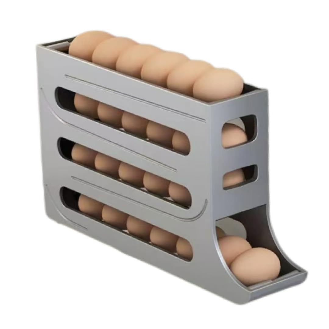 Soporte para 30 huevos que ahorra espacio para nevera, organizador de huevos rodante automático con 4 niveles, estante dispensador de huevos de gran capacidad para refrigerador, almacenamiento de
