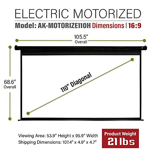 Akia Screens 110 inch Motorized Electric Remote Controlled Drop Down Projector Screen 16:9 8K 4K HD 3D Retractable Ceiling Wall Mount Black Projection Screen Office Home Theater Movie AK-MOTORIZE110H1 - Thumbnail 5