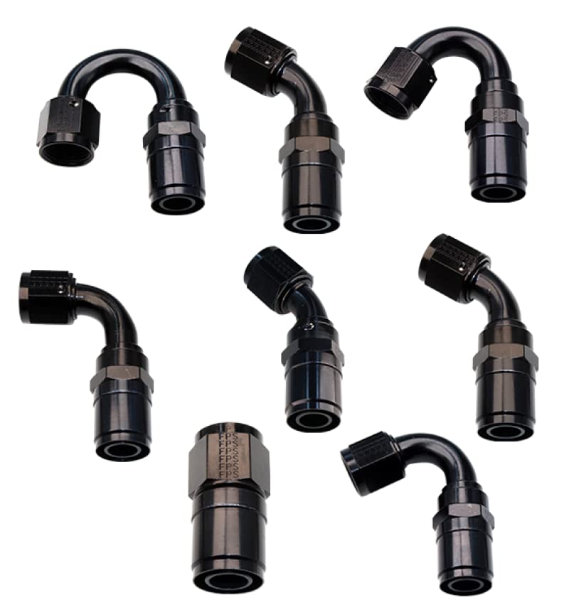 Image of Fragola Fitting, Hose End, Crimp-On, 150 Degree, 10 an Hose Crimp to 10 an Female, Aluminum, Black Anodize, Each