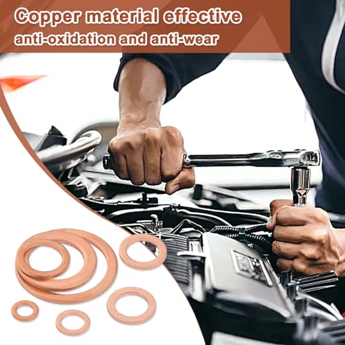 Sumjig 200 PCS O-Type Car Gasket Assortment Set, M5 M6 M8 M10 M12 M14 Vehicle Sealing Washer Replacements, Waterproof Automotive Sump Plugs Accessories, Universal for Most Cars (Gold)