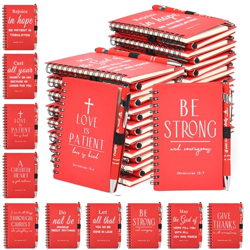 INSADA Christian Prayer Journal Spiral Red Notebooks Bulk with Pens- Small Lined Notepads (4.13”x5.43”) - Christian Gifts for women, Church Members & Bible Study Groups (30 Sets Red)