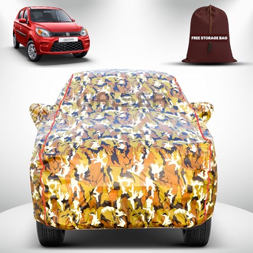 Image of Walser Waterproof Car Cover for Maruti Suzuki Alto 800 | All-Weather Full Car Body Protection | with Mirror & Antenna Pocket | Dustproof, Windproof & Anti-Scratch Lining, Camouflage