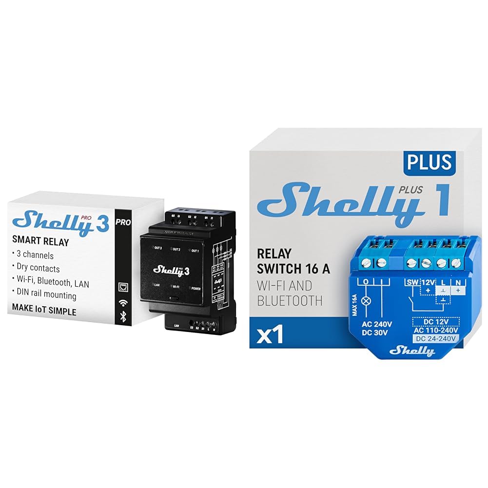 Shelly Pro 3 Wlan & Plus 1 Wlan & Bluetooth Smart Relais Schalter Hausautomation Kein Hub erforderlich Kabelloser Schalter DIY Fernsteuerung Garagentor
