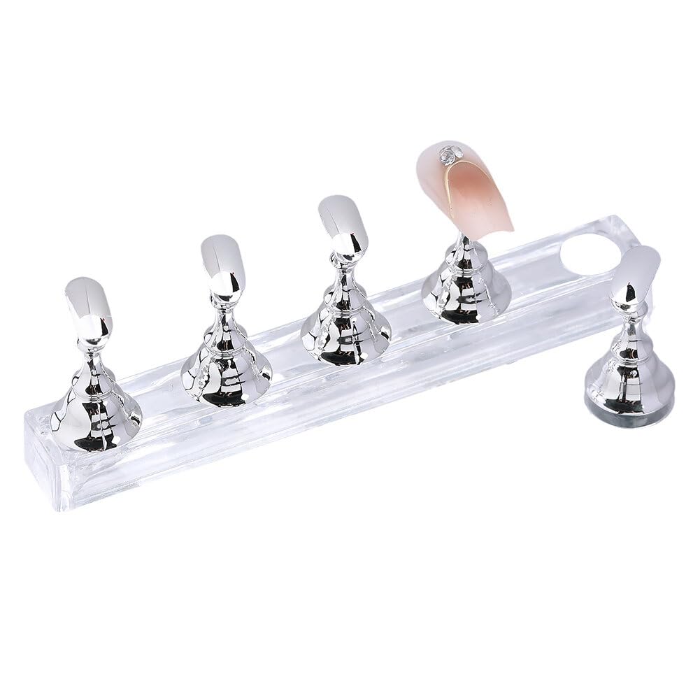 EUBUY Nail Stand For Press On Strong Magnetic Nail Art 5 Tips Holder For Painting Gel Nails Display, Nails Art Practise, Batch Painting, Design, Curing, DIY Home & Salon Use