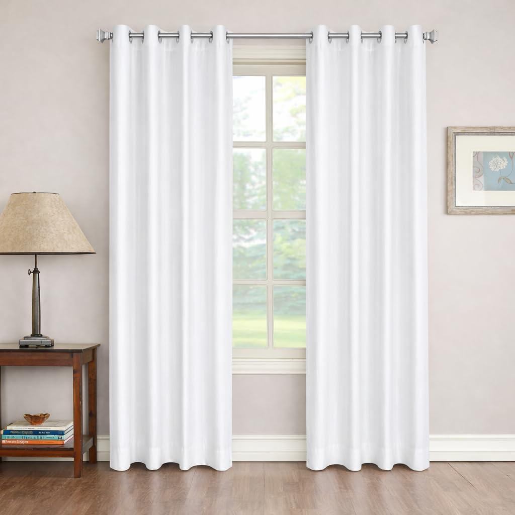 White Polyester Door Curtains 7 Feet | Darkening Faux Texture Plain Drapes with Eyelets | Set of 2 Panels for Living Room, Bedroom & Office