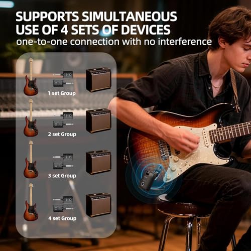Image of LEKATO Wireless Guitar System with Charging Case, 2.4 GHz Rechargeable Audio Wireless Guitar Transmitter Receiver, High Fidelity Sound for Guitar, Bass, and Keyboard