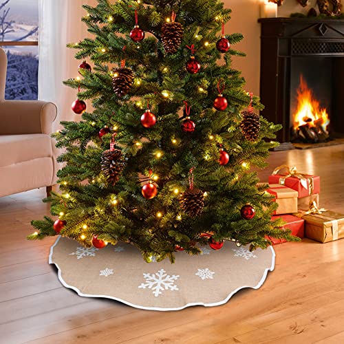 Aytai Christmas Tree Skirt 48 Inch Rustic Tree Skirts White Snowflake Printed Christmas Decorations Indoor Outdoor #TOP3