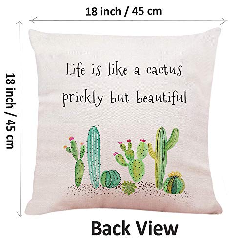 Ofocam Inspirational Quote Succulents Plants Cactus Throw Pillow Cover Life Is Like A Cactus Prickly But Beautiful Decorative Throw Pillow Cushion Case 18 X 18 Inches Pillowcase #TOP5