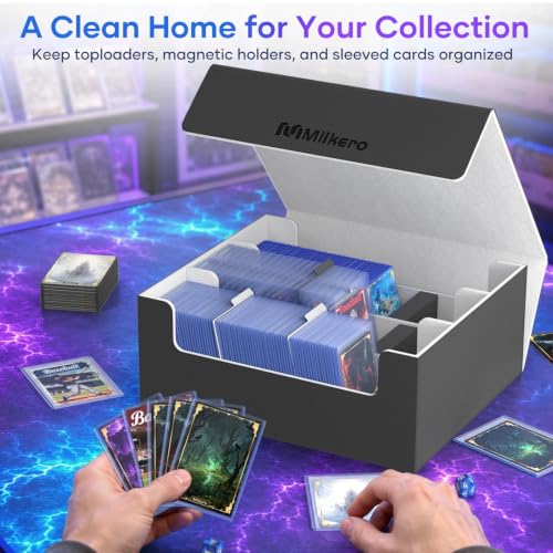 Image of Mlikero Card Deck Case for Trading Cards 1800+, Trading Card Storage Box Fits Toploader and Magnetic Card Holder, Leather Magnetic Closure Deck Box Fit for MTG, TCG