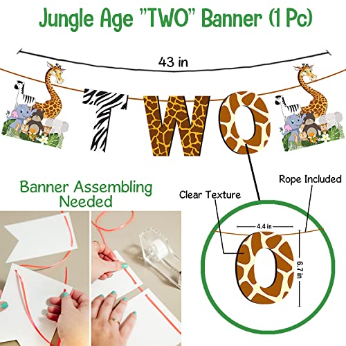 Image of Party Propz 2Pcs Jungle Animals Leaves 2nd Birthday Banner with Age inchTwo inch Banner | Jungle Theme Decoration Kit | Forest Theme Decor | Animal Theme Decorations | Balloons for Birthday