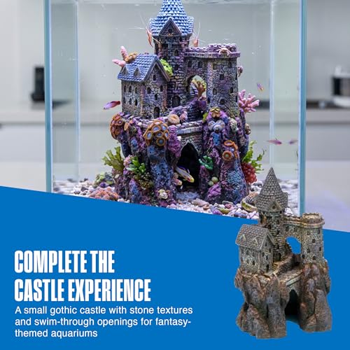 Image of Penn-Plax Age-of-Magic Wizard's Castle Aquarium Decoration - Safe for Freshwater and Saltwater Fish Tanks - Small