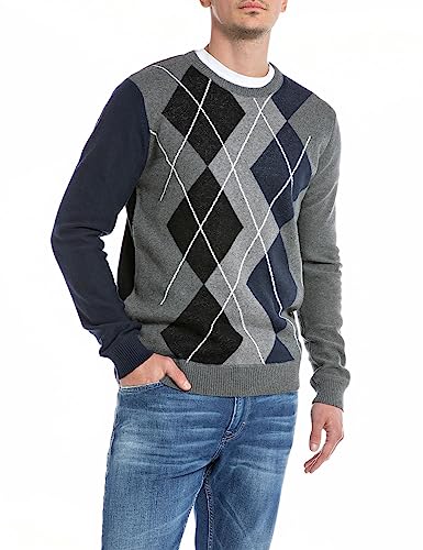 Replay Uk2513 pull jacquard homme en coton et cachemire haut de gamme