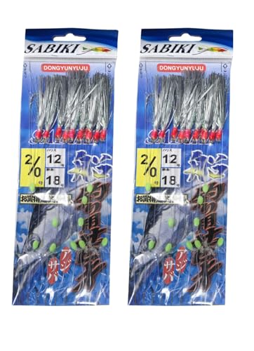 Mackerel Feathers Sea Silver Tinsel Fishing Lures Flash 10 Hook 2/0 Sabiki Rigs Cod Jigs Pier Boat Lure Herring Pollock Whiting Pre Tied 10 Hooks