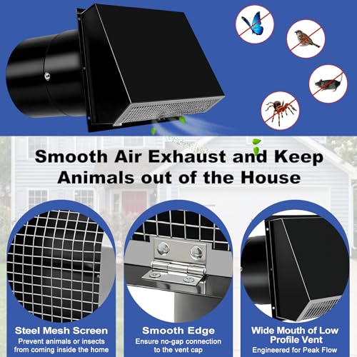 10 Inch Hooded Wall Vent with Screen and Damper, 10 Inch Range Hood Wall Vent Cap, Wall Exhaust Vent Cover, Outdoor Hooded Wall Vent for Dryer Vent, Outside Exterior Mount, Range Hood, Kitchen, Black by URYKEC - Used condition - Image 4