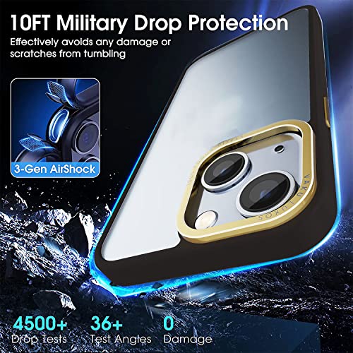 Image of Vaku Luxos Trans Armor for iPhone 14 Plus Cover Case, 6 Feet Drop, Metal Ring Camera Protection, Shockproof, Scratch Resistant, Slim, Compatible with iPhone 14 Plus Back Cover - Black & Gold