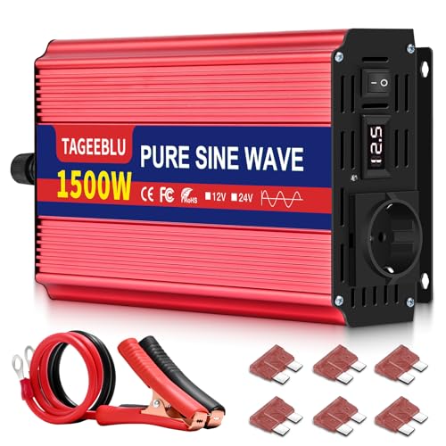 TAGEEBLU 1500W convertisseur 12v 220v Pur Sinus, transformateur 12v 220v avec écran LCD, 1 Prises UE