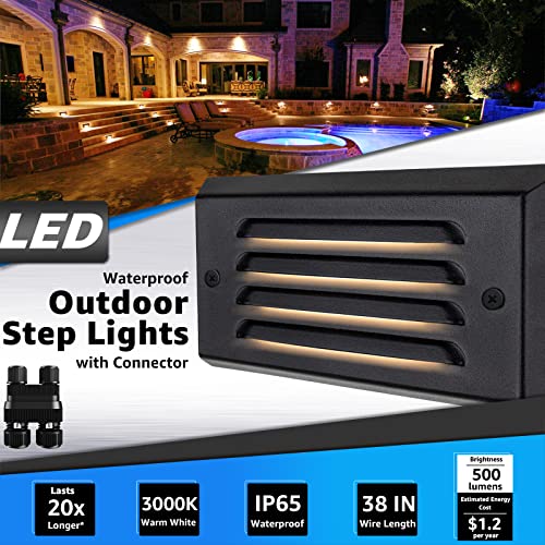 Image of SUNVIE LED Low Voltage Step Lights 3000k Step Light Outdoor 5W Low Voltage Deck Lights with Horizontal Louver Faceplate Deck Stair Light for Stairs Fence Post Fastlock2 Connectors Included, 12 Pack