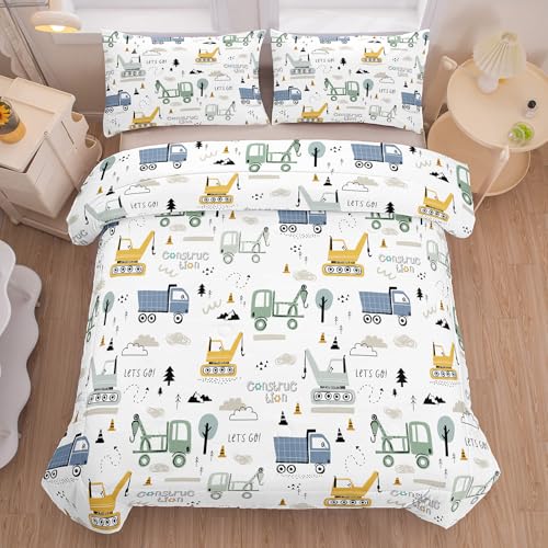 Image of NINENINE Boys Construction Bedding Set Full, 3-Piece Kids Comforter Set for Boys, Soft Lightweight Microfiber Kids Excavator Comforter Set with 2 Pillowcases