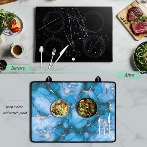 Image of Electric Stove Top Cover Induction Stove Top Protector Heat Resistant Universal Cooktop Mat for Glass Ceramic Stove Top Kitchen Accessories, 29 x 21 Inch, Blue Golden Marble
