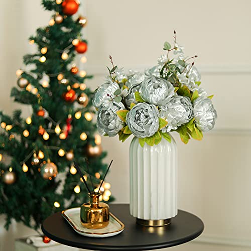 Luyue Artificial Peony Silver Flowers Fake Silk Peonies Flower Bouquet For Home Office Wedding Christmas Decoration #TOP3