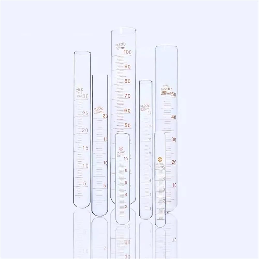 Tubo de ensayo de vidrio graduado de boca plana y fondo redondo, resistente a altas temperaturas, 5 ml, 10 ml, 15 ml, 20 ml, 25 ml, 30 ml, 50 ml y 100 ml, 10 unidades(100ml 10PCS)