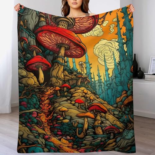 Couverture polaire champignon 3D douce et légère pour lit et canapé