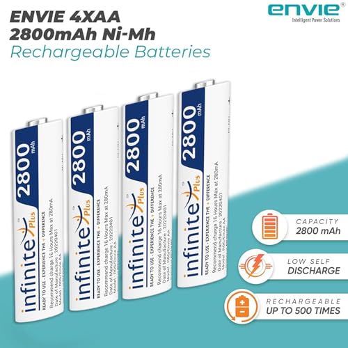 Image of Envies Ultra Fast Charger ECR 11 MC for AA & AAA Ni-MH Rechargeable Batteries with 4xAA2800 Rechargeable Batteries | with Over Charge Protection Camera Battery Charger (White)