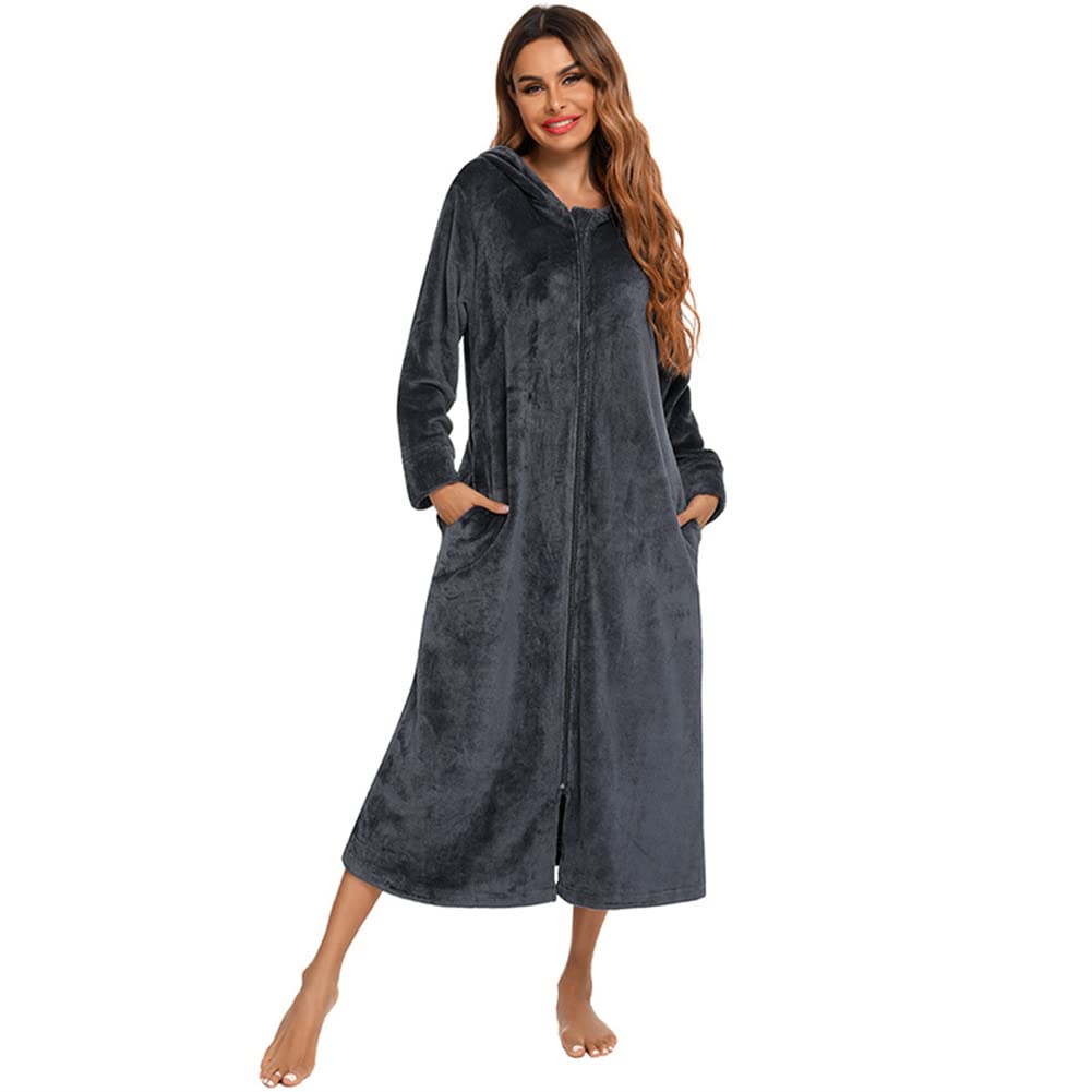 Peignoir en peluche zippé pour femmes - Peignoir doux et chaud - Pyjama décontracté - Vêtements de détente