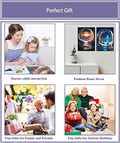 2Pack Moon Diamond Painting Kits For Adults - Moon 5D Diamond Art Kits, Full Drill Diamond Painting,Gem Arts And Crafts For Beginner Kids Home Wall Decor 16 X 12 Inch #TOP4