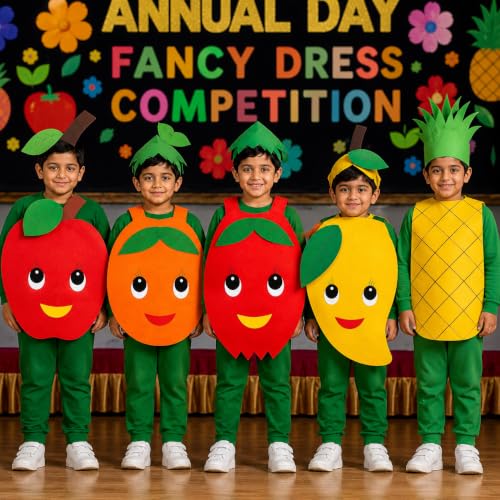 Image of Raj Costume Kids Mango Fruit Costume Apron with Cap for Boys & Girls | Cute Yellow Cutout Fancy Dress | Soft Felt Fabric | Role Play Outfit