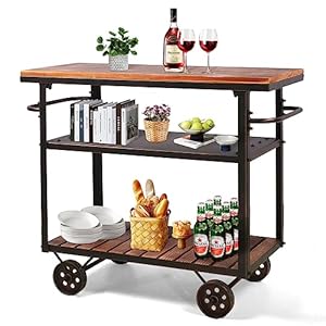 Lokkhan rolling bar cart with handle 3 tier home kitchen microwave cart island on wheels mobile serving cart beverage cart coffee station metalwood industrial blackrustic brown  urban country home decor