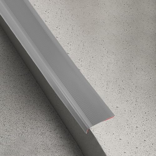 QUARKZMAN 3.2Ft Treppenkantenprofil, 4mm PVC Selbstklebender Treppenkanten-Schutz L-Form Treppenabschluss Treppenstufenkantenverkleidung für den Außen- und Innenbereich, Grau.
