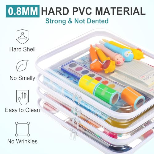Image of Hoolerry 4 Pcs Hard Clear Zipper Case Makeup Bags Plastic Zipper Pouch Transparent Storage Box Containers for Cosmetics, Snacks, Building Blocks, Puzzles(Clear,13.8 x 11.8 x 2 in,White)