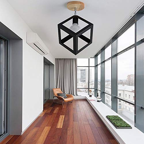 Ruanpu Industrial Flush Mount Ceiling Light Modern 8.7''W Pendant Lamp with Metal Shade in Black