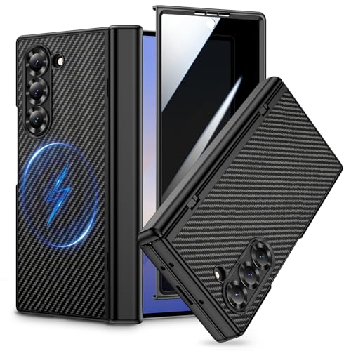 VEGO Galaxy Z Fold 6 �P�[�X MagSafe�Ή� [�q���W�ی�] [�t�����g�v���C�o�V�[�X�N���[���v���e�N�^�[] ���C�X����PU���U�[�ی�J�o�[ Samsung Z Fold 6 5G�p - �J�[�{���t�@�C�o�[ �u���b�N