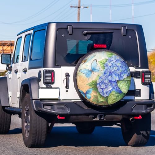 Image of Dujiea Hydrangea and Butterflies Spare Tire Cover, Universal Wheel Tire Cover Waterproof Dust-Proof Tire Protectors for Trailer Rv SUV Truck Camper and Many Vehicle 14 15 16 17 Inch