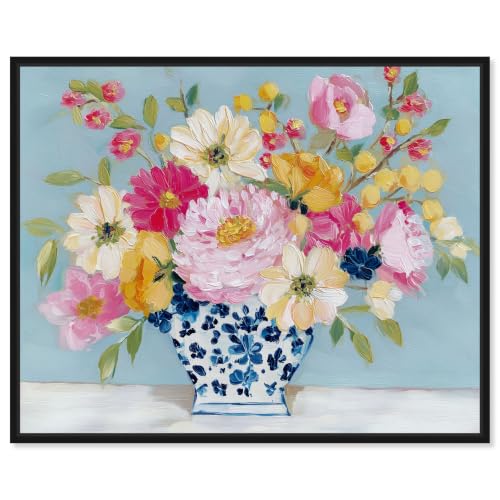 Peony Medley II Framed Canvas Print Floral Wall Decor by Art Remedy, Black Frame, 45 x 36