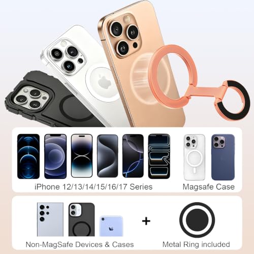 Image of Magnetic Phone Ring Grip for MagSafe Compatible with iPhone Samsung (Gold) | Dual-Sided Magnetic Cell Phone Ring Stand Holder Compatible with iPhone 17 /16 /15 /14 /13 Pro Max Plus, and Magnet Car Mounts