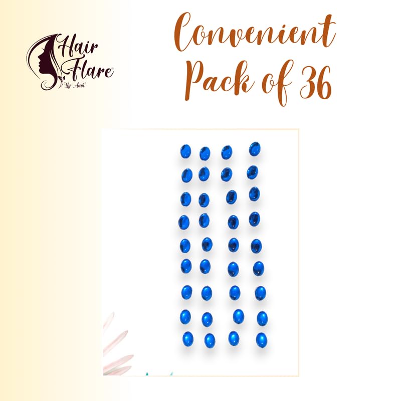 Image of Hair Flare Shimmering Oval Hair Stickers: Easy Stick-On Hair Accessories, 36 Pieces per Pack 2869 Blue