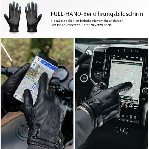 OZERO Lederhandschuhe Herren Gefüttert – Winddicht,Wasserdicht & Touchscreen Leder Winterhandschuhe–Für Stadt,Auto(Geschenke für männer)