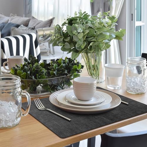 Placemats Set of 12 Washable, Heat Resistant Table Placemats Wipeable Faux Leather Place Mats Non Slip, Waterproof Square Table Mats for Indoor Outdoor, Charcoal Gray