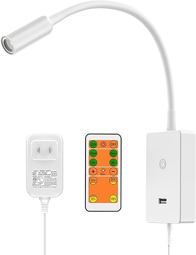 Luz de lectura LED montada en la pared con control remoto, luz de libro para dormitorio con control táctil, salida USB de 5 V 2 A, cuello de cisne