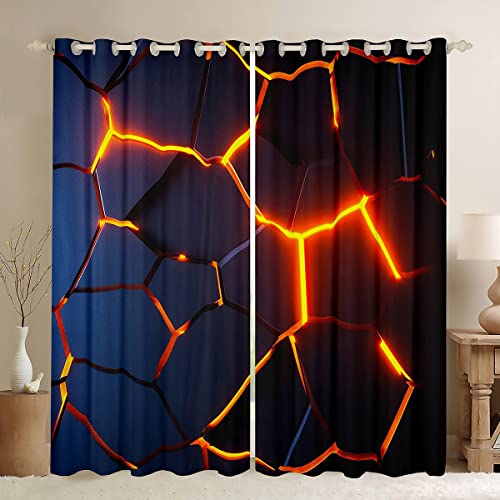 Honeycomb Print Curtain Red Black Fire Hexagonal Pattern Window Dreapes for Bedroom Beehive Geometrical Blackout Curtains(30%-50%) Simplistic Window Treatments Decor (2 Panels, 38 x 45 Inch)