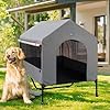 Veehoo 47″ Dog House, 2-in-1 X-Large Dog House Outdoor Indoor Weatherproof, Outside Elevated Dog Cot Bed Dog Tent Shade, Three-Sided Breathable Mesh Windows and Sunshades, CWC2435CP