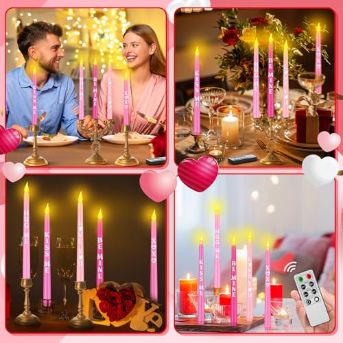 Image of Aurelema 5 Pcs Valentines Day LED Flameless Candle Set Valentine Day Conversation Flameless Taper Candles with Words Battery Operated Seasonal Celebration with Remote for Wedding Romantic Night